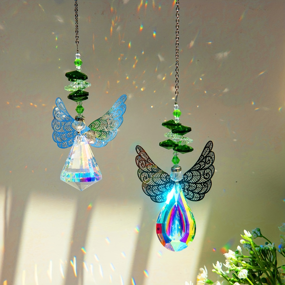 Attrape-soleil en forme d'aile d'ange, pendentif en métal avec boule de  cristal, prisme