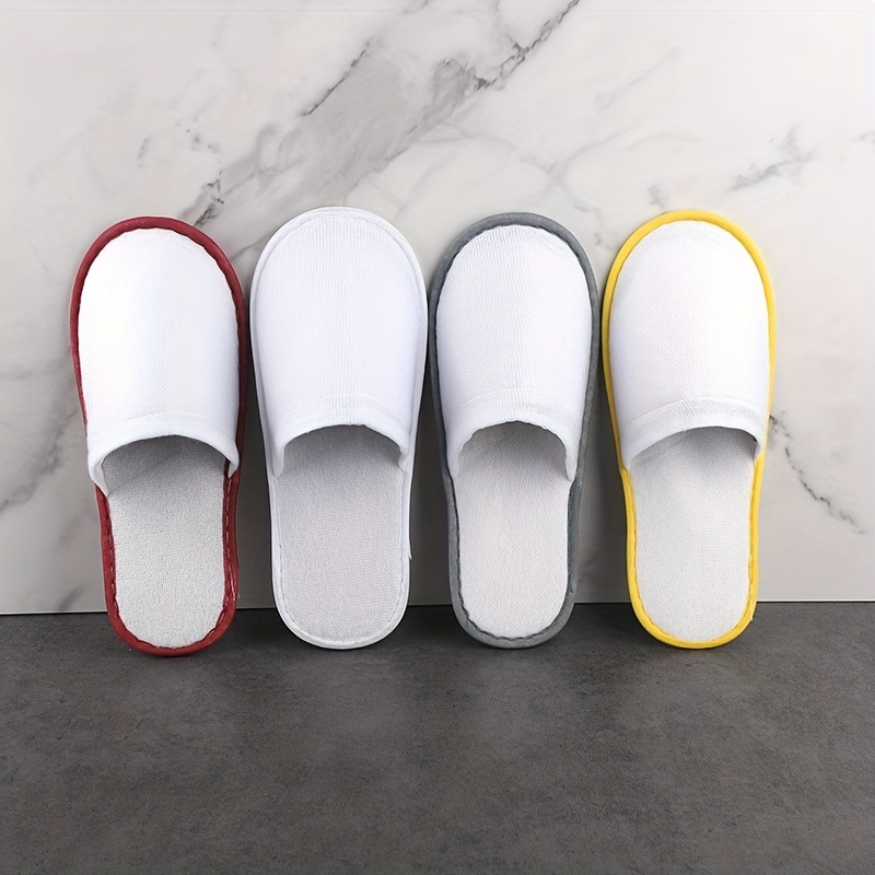 White Closed Toe Adult Fleece Warm Slippers - 6 pack