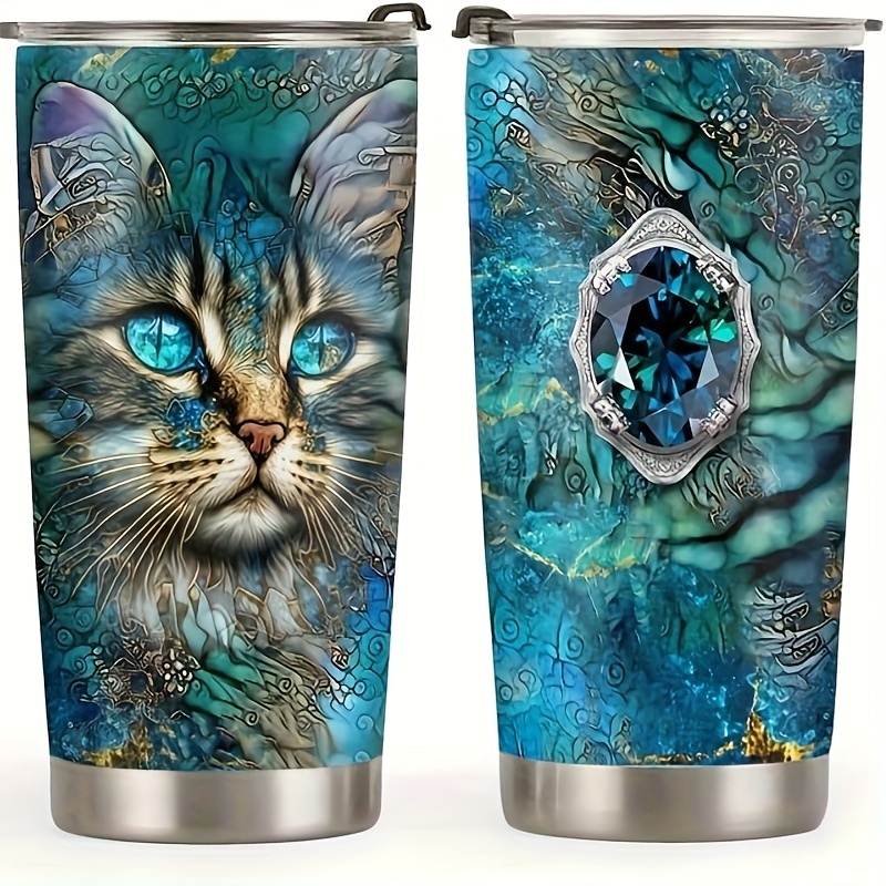 

1pc 590ml/20oz Cute Cat Stainless Steel Water Bottle, Portable Leakproof Water Cup With Straw, Suitable For Indoor, Outdoor Sports, Car Driving