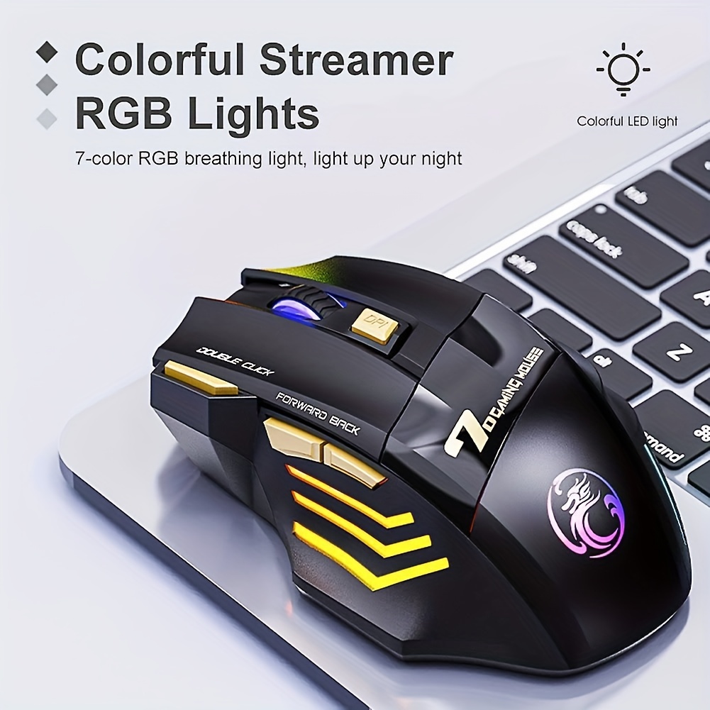 Wireless gaming Keyboard and Mouse,Rainbow Backlit Rechargeable Keyboard  Mouse with 3800mAh Battery Metal Panel,Removable Hand Rest Mechanical Feel