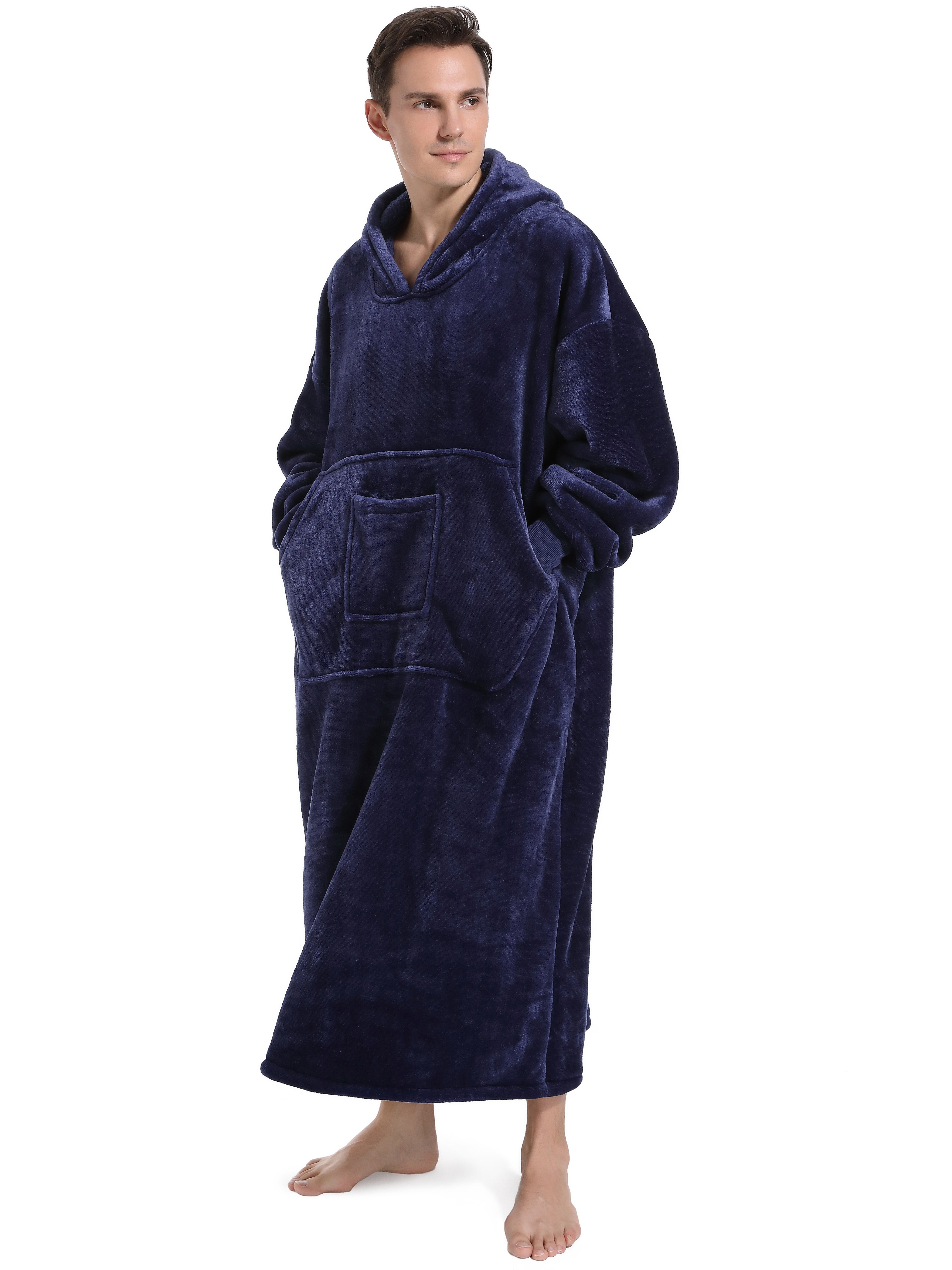 Men's Warm Soft Comfy Plain Color Long Hooded Robe Pocket - Temu