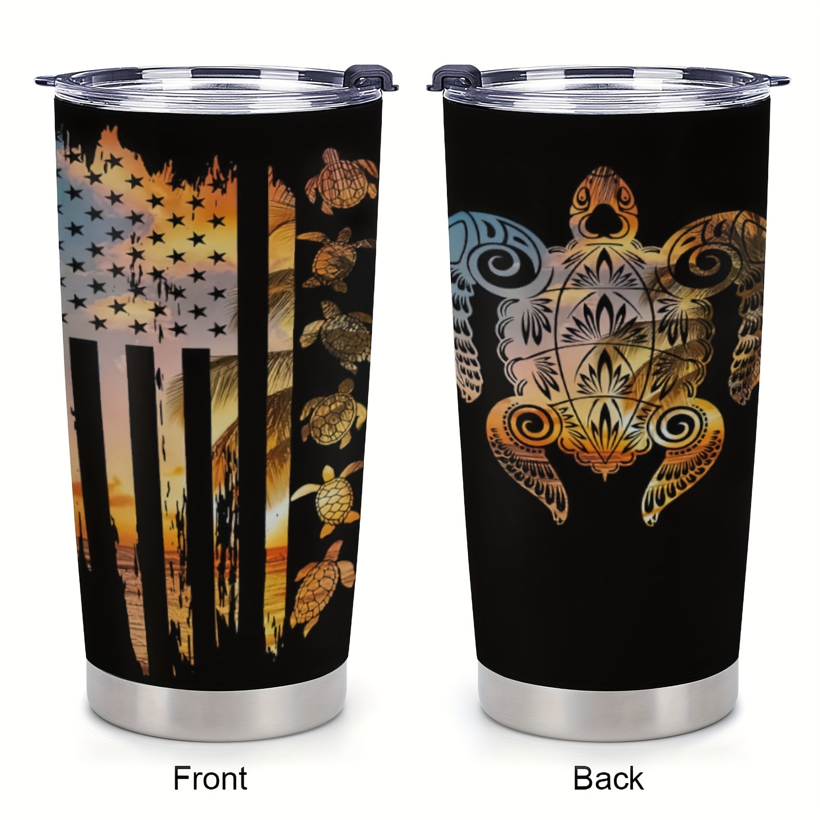 

1pc 20oz Sea Turtle Gifts For Turtle Lovers, Valentine's Day Gifts For Her, Him, American Turtle Tumbler Cup, Insulated Travel Coffee Mug With Lid