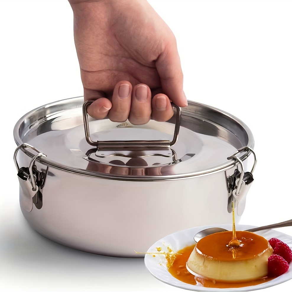 Flan Mold 304 Stainless Steel Flan Pan Mold With Lid And Handle 1.5QT  Capacity Portable Flan Mould Cake Baking Flan Mould