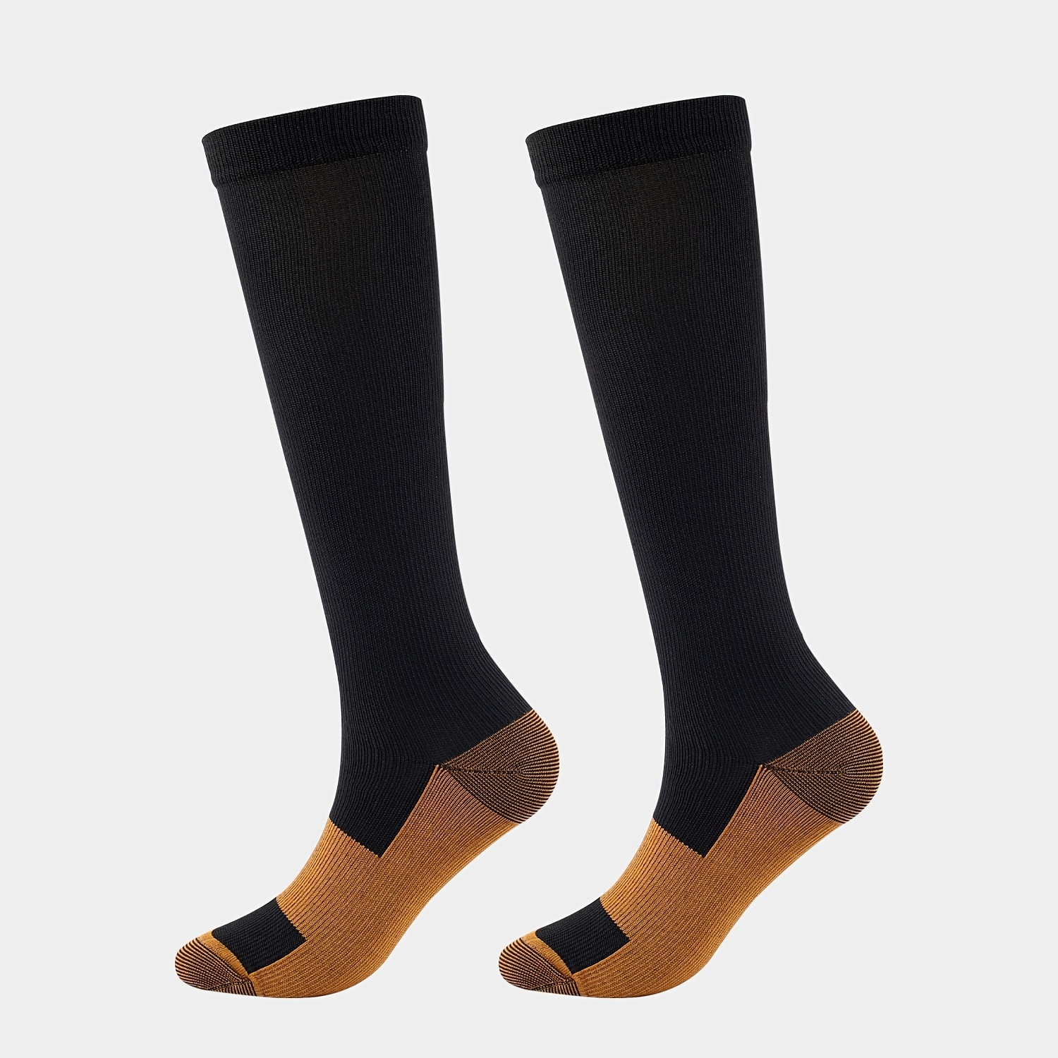 5 pares de calcetines de compresión para hombre, bloque de color,  resistentes al sudor, anti olor, suaves y cómodos, sobre la pantorrilla