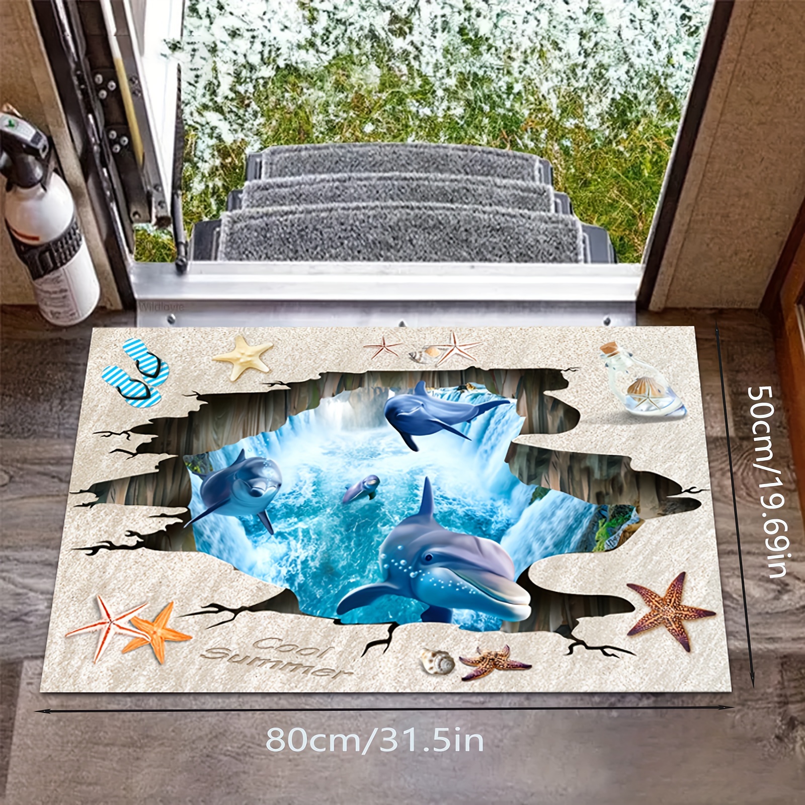 Runder Teppich 180cm Unterwasserwelt Mit Delfinen - Rutschfester Kurzflor Für Wohnzimmer & Kinderzimmer