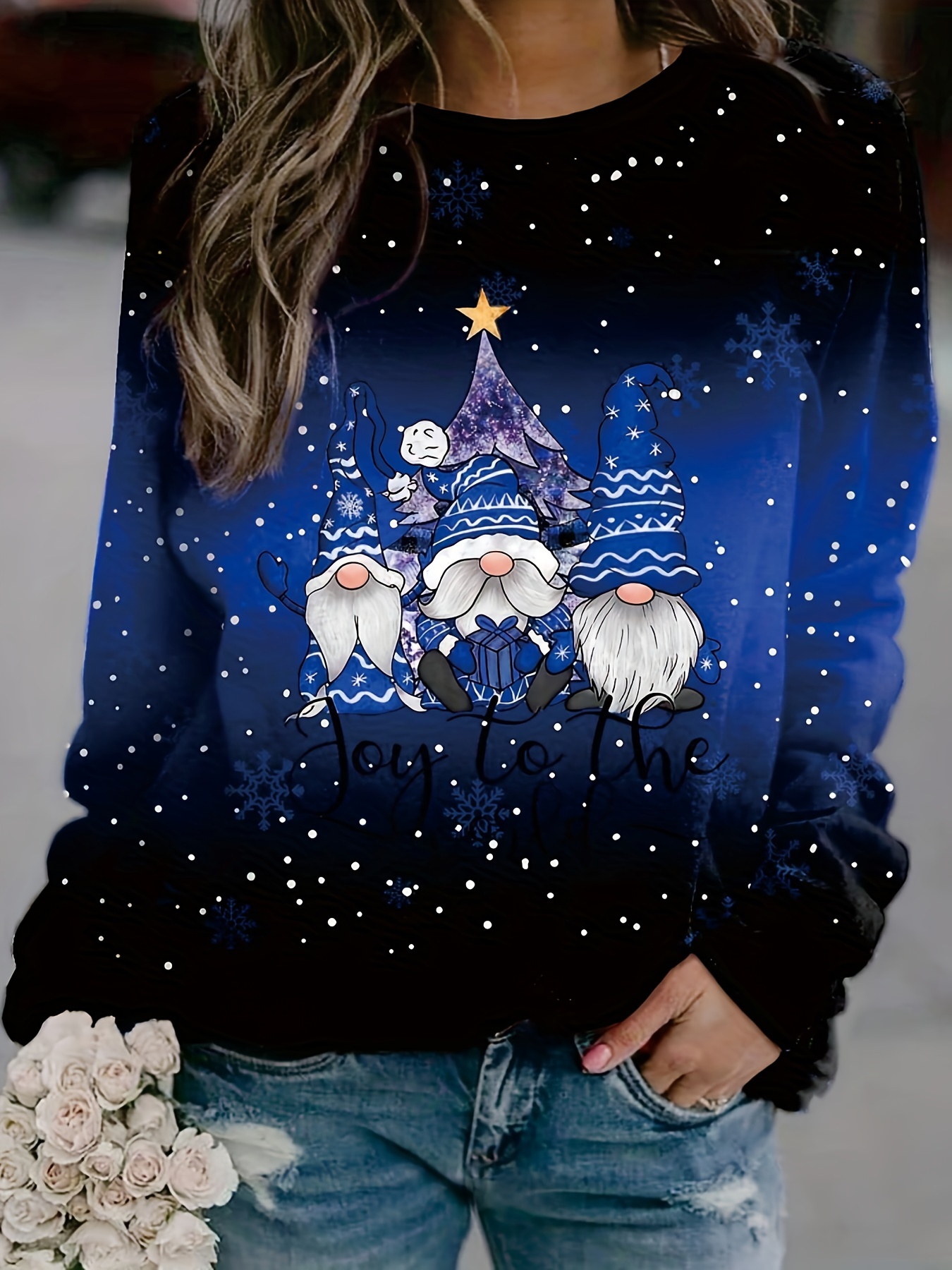 Plus Size Christmas Casual Sweatshirt Women's Plus Snowflake