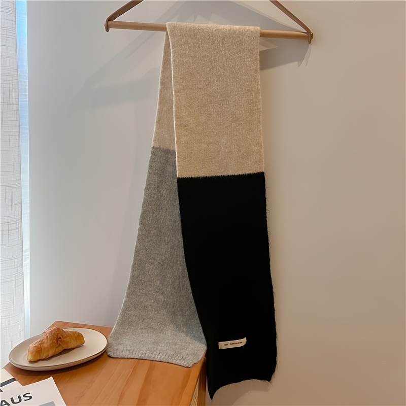 TEMU Block Knit Scarf Classic Couple Scarves Casual Coldproof Wrap Soft Imitation Cashmere Neck Warmer Scarves For Women Autumn & Winter