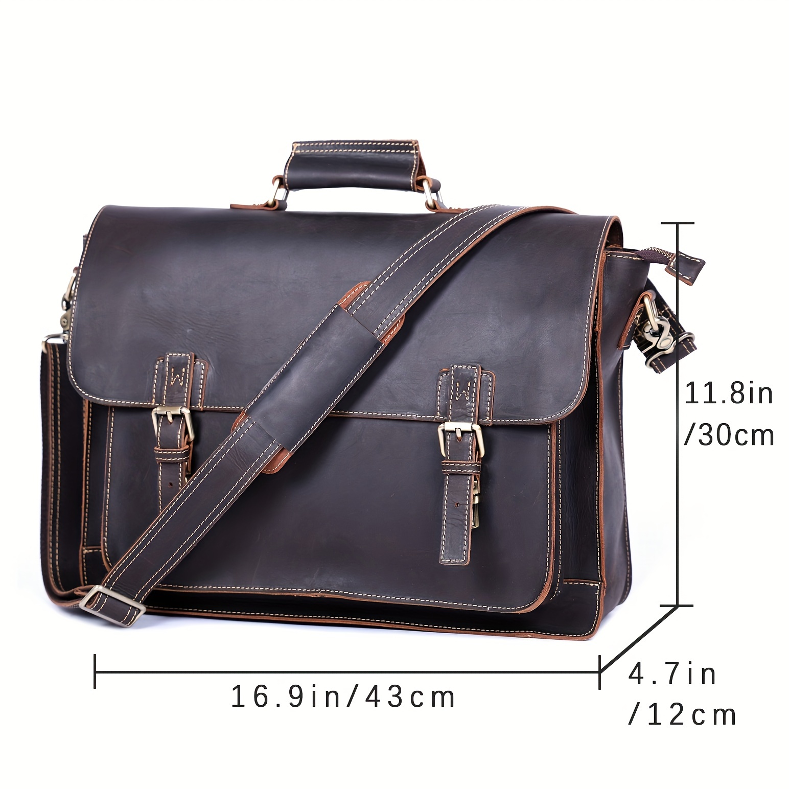 Vintage Genuine Leather Men Briefcase Laptop Bag Work - Temu