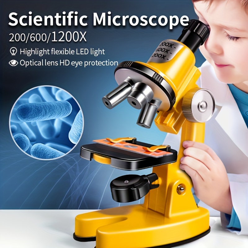 Kit de Microscope pour,100X-1200 X Microscope Jouet éducatif pour -  Ensemble de Microscope alimenté par Batterie avec lumière LED, Jouet  d'éducation