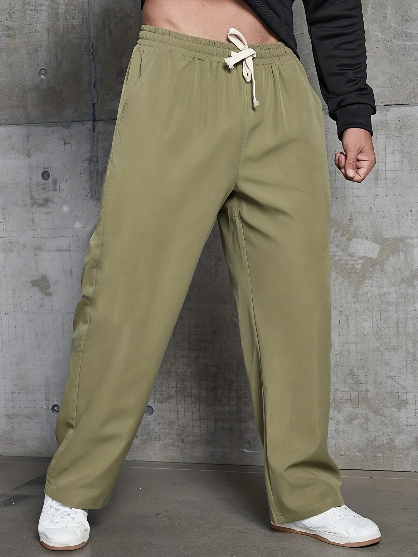 Plus Size Men's Fashion Solid Color Pants Drawstring Casual - Temu