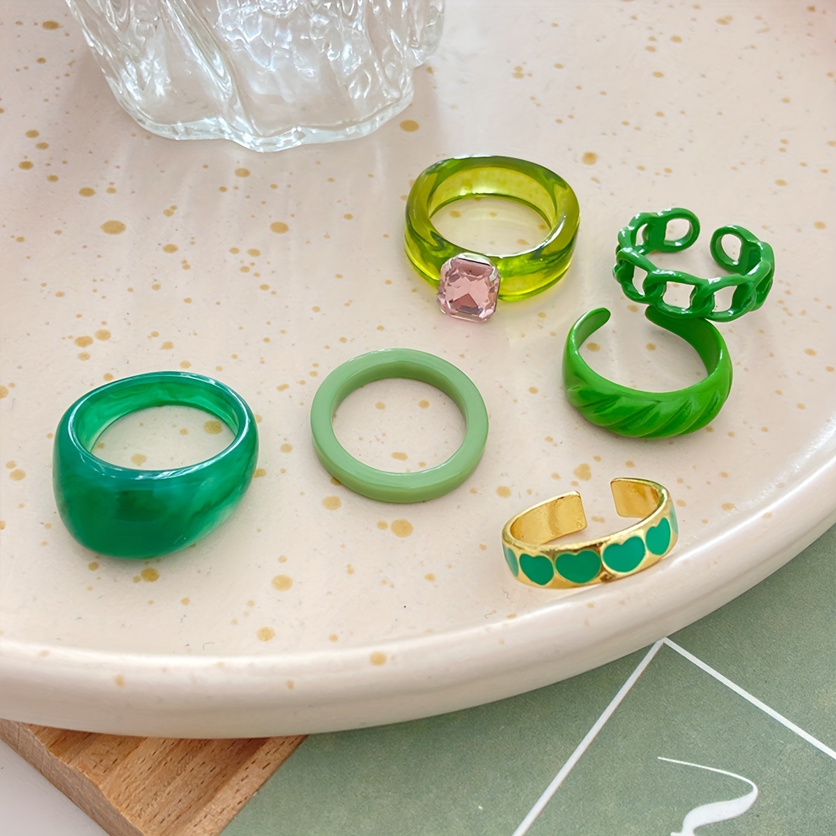 Vintage Green Oil Drop Heart Ring Colorful Y2k Rings For - Temu