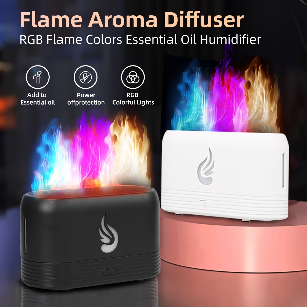 Colorful Flame Air Aroma Diffuser Humidifier, Upgraded 7 Flame Colors  Noiseless Essential Oil Diffuser For Home,office,yoga With Auto-off  Protection 1