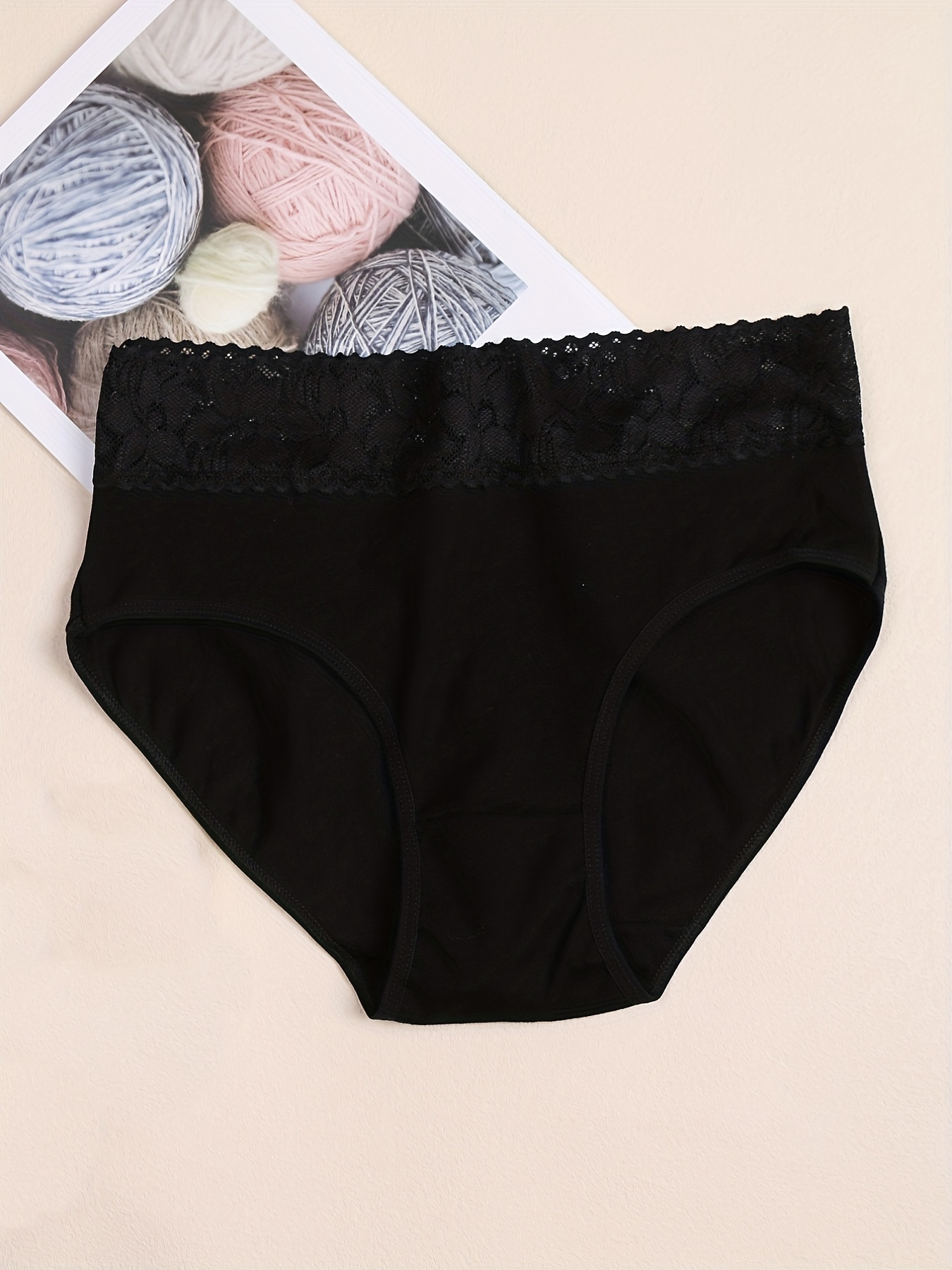 3 Pack Plus Size Elegant Underwear Set, Women's Plus Plain Stripe Contrast  Lace Underwear Three Piece Set