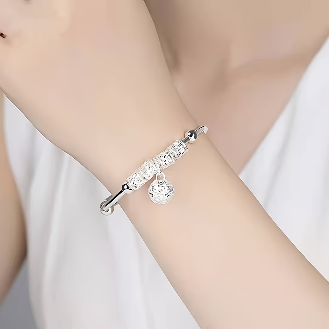 Fashion woman 100% 925 sterling silver bracelet Solid silver girl bell  bracelets Lovely bracelet ball girl Charming lady jewelry