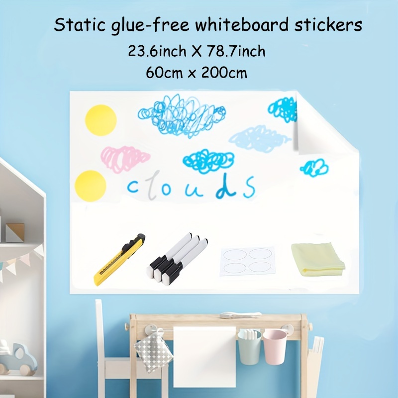  Whiteboard Sticker for Wall 17.7 x 78.7(6.5 Feet) Whiteboard  Wallpaper Peel and Stick, White Board Stick On Wall, Dry Erase Contact  Paper Adhesive Poster Board Whiteboard Paint with 2 Marker 