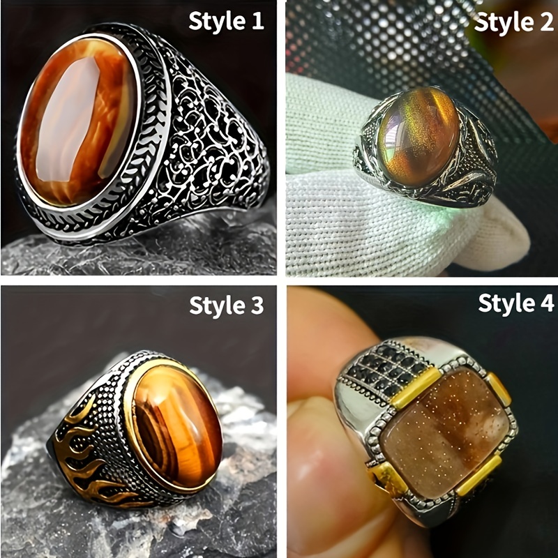 Vintage Men's Tiger Eye Gemstone Ring, Unique Design