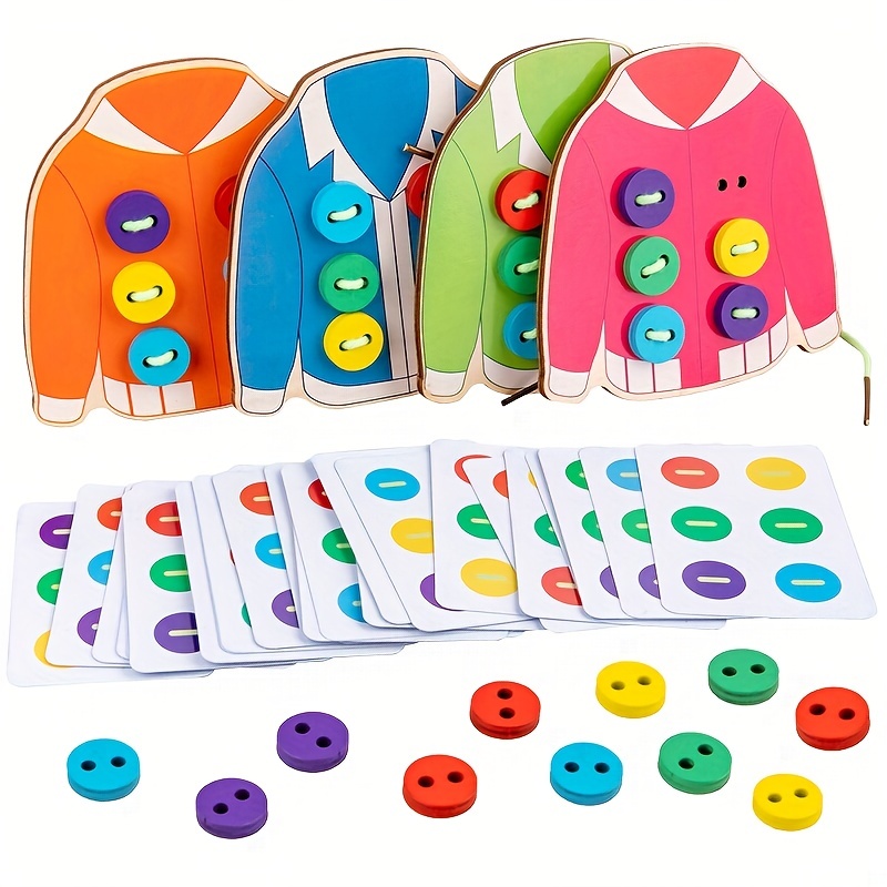 

Wooden Button Threading Board Toy, Children's Puzzle Early Education Threading Game Kindergarten Hands-on Ability Fine Motor Training Teaching Aids Hand-eye Coordination Baby Play House