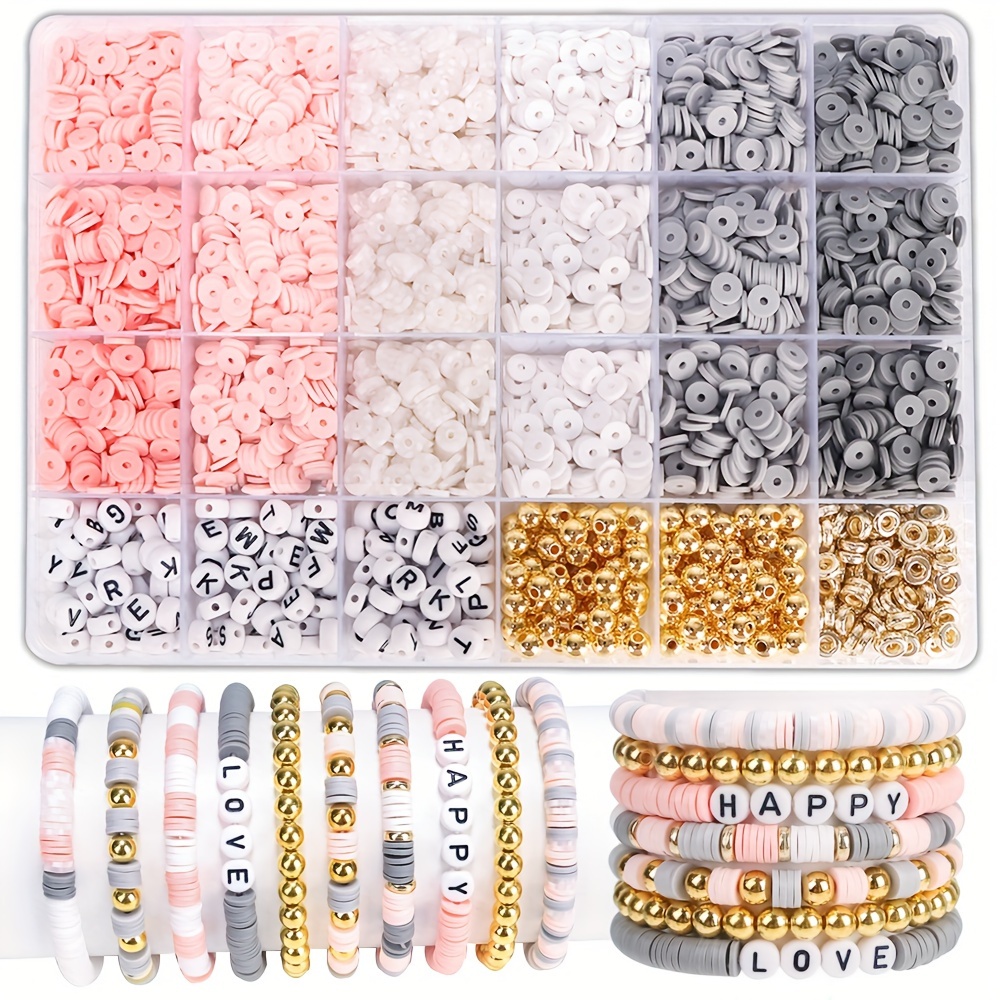 1box Boho Style Clay Beads Bracelet Kit Friendship Bracelet Making Kit For  Women Golden Beads Pink White Clay Beads Kit For DIY Jewelry Making