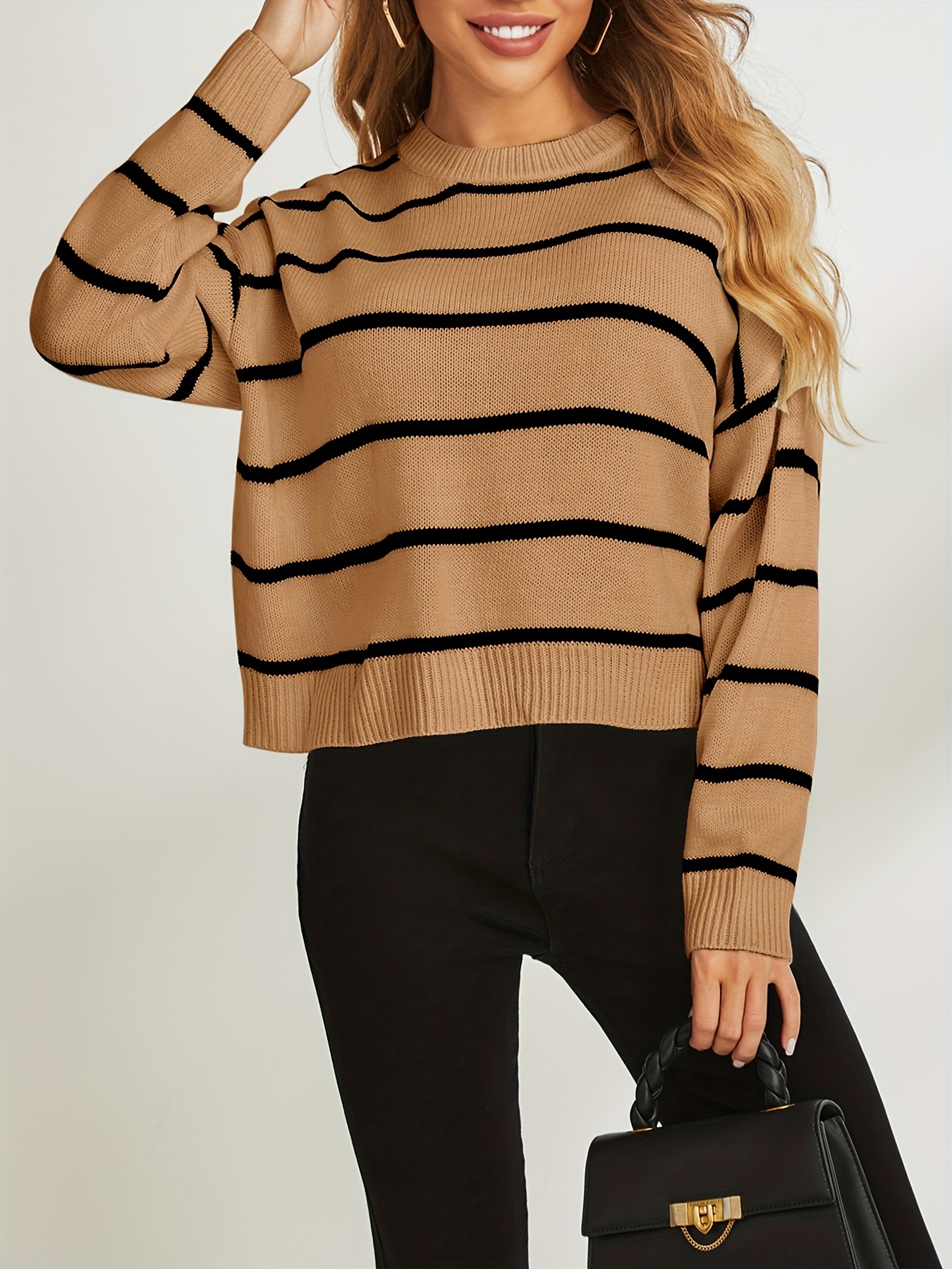Women's Oversized Crewneck Sweater Drop Shoulder Loose Long Sleeve Knit Pullover  Sweater, Amber, Small : : Clothing, Shoes & Accessories