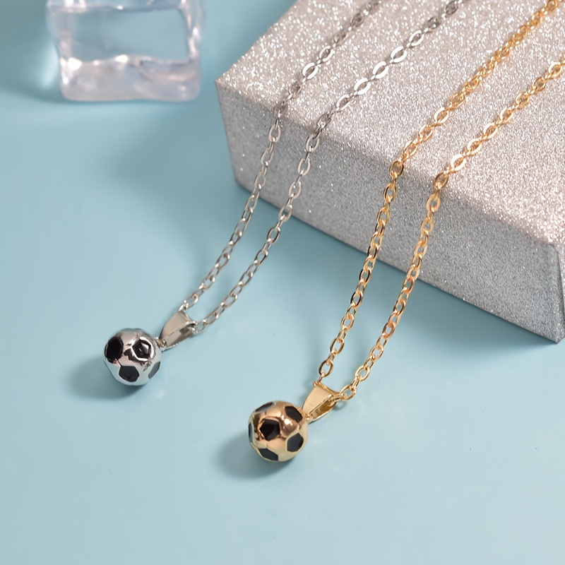 TEMU 2 pièces, Collier football créatif et tendance en alliage de avec goutte d'huile, mini collier simple pour amoureux, cadeau idéal pour femmes,