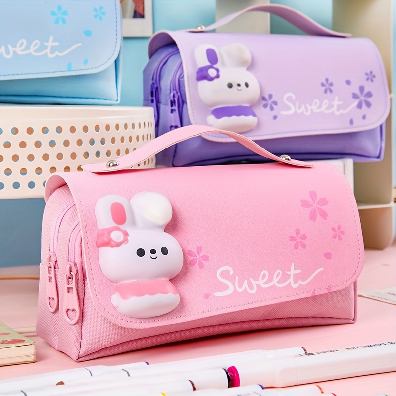 Cute Cartoon Pencil Case for Kids, Big Capacity Canvas Kawaii Pencil Pouch  with Zipper, Waterproof & Durable Compartment Large Storage Pencil Bag for  Girls Boys in School(Dark Blue - Rocket) 