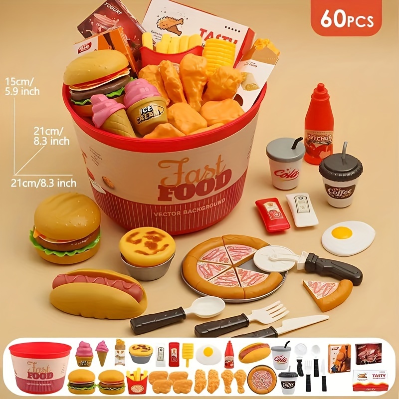  Hape Juego de comida rápida  Juego de juguetes de comida  rápida de madera, comida americana clásica para juego de simulación,  incluye hamburguesa, papas fritas, perritos calientes y cola : Juguetes