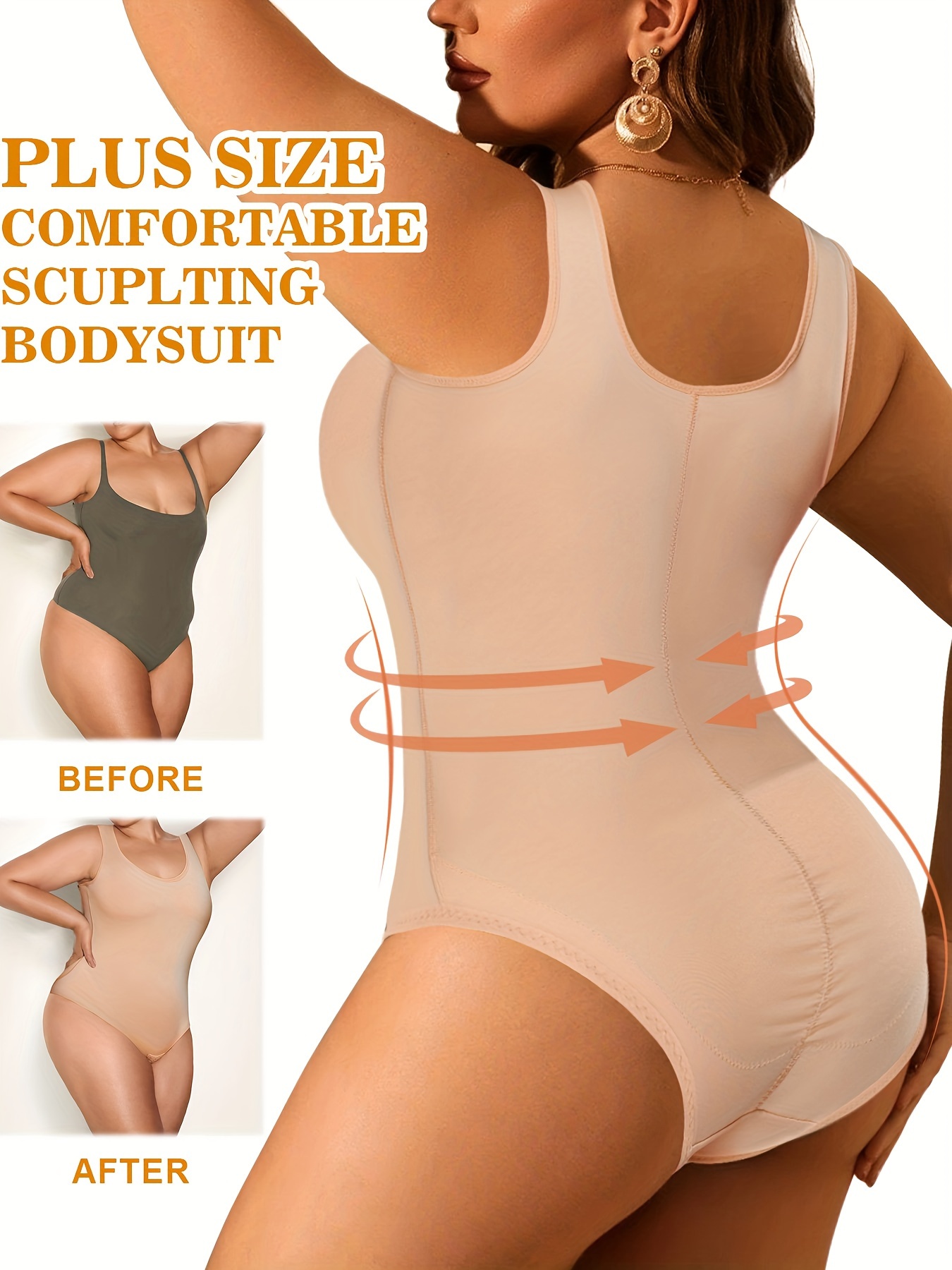 Women's Simple Shapewear Bodysuit, Plus Size Seamless Scoop Neck Solid  Slimming Tank Body Shaper, Shop On Temu And Start Saving