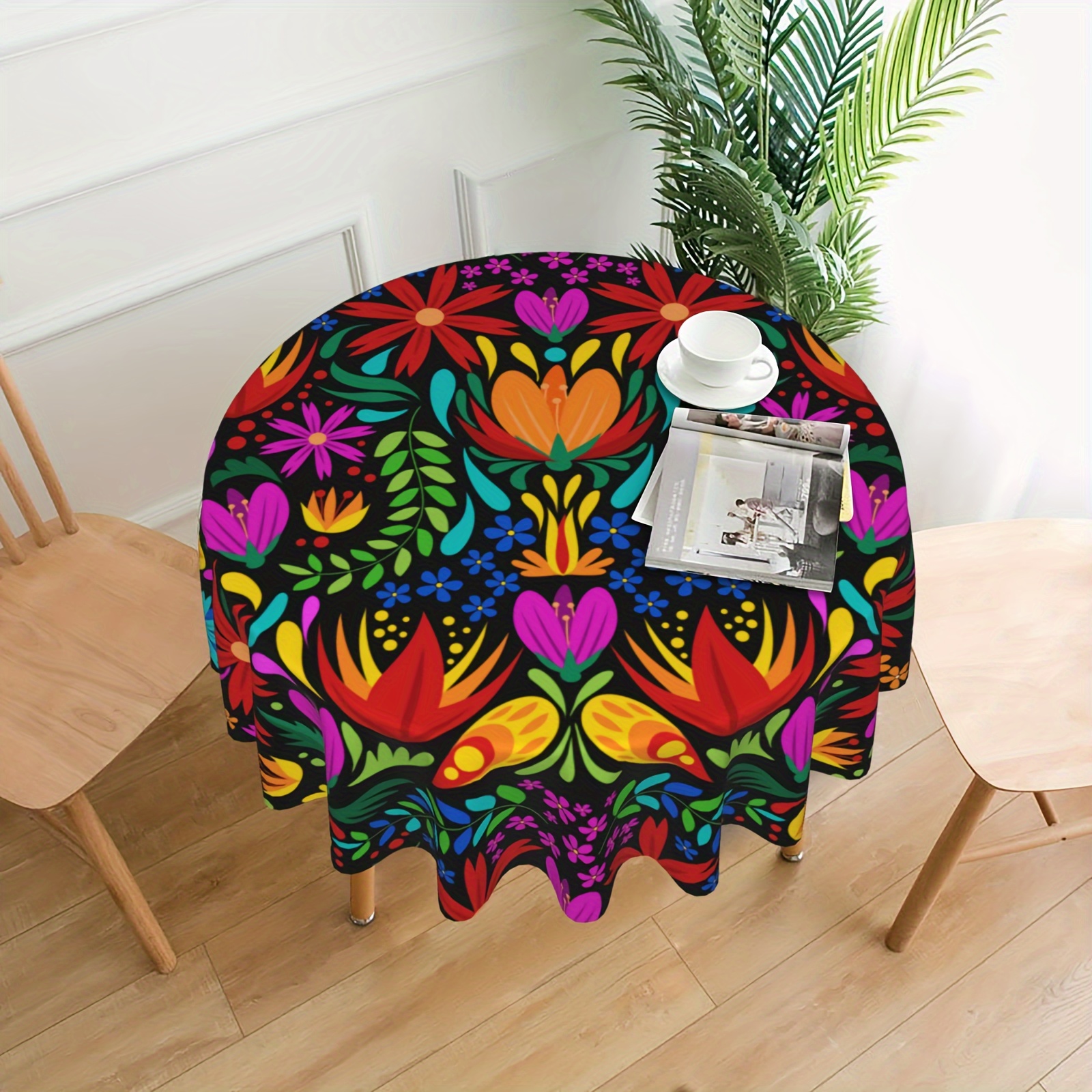 

1pc Colorful Mexican Tablecloth, Round 60 Inch, Washable Polyester Tablecloth For Kitchen Party Picnic Restaurant, Mexican Decor
