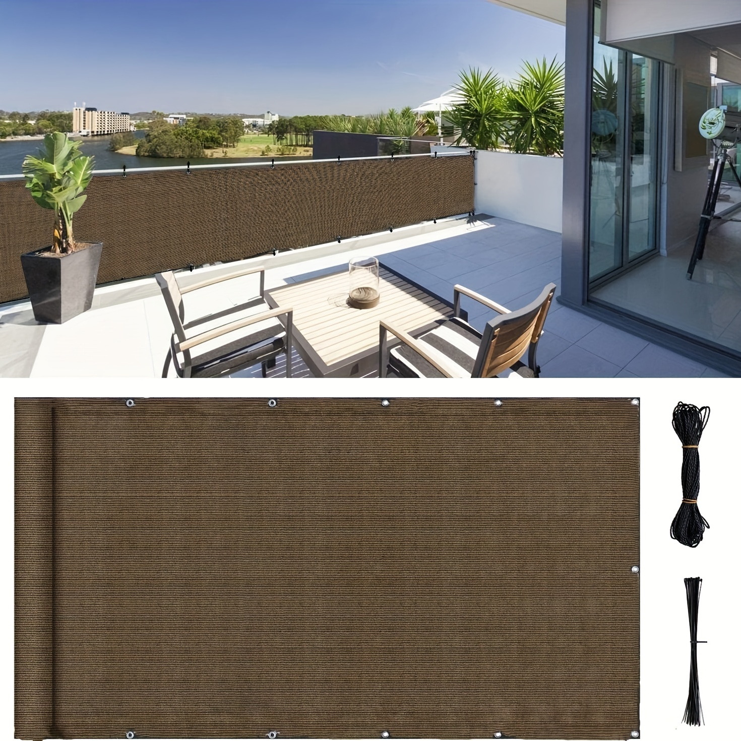 

1pc Brown Balcony Privacy Screen: Keep Your Outdoor Space Private With Windscreen Fencing Mesh Shade Net And Cable Ties