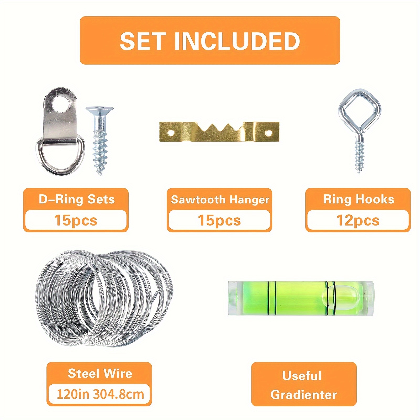 276pcs Picture Hook Kit, Picture Hook Classification, Heavy-Duty Frame Hook, with Nail Suspension Line Screw Eye D-Ring and Serrated Hardware, for