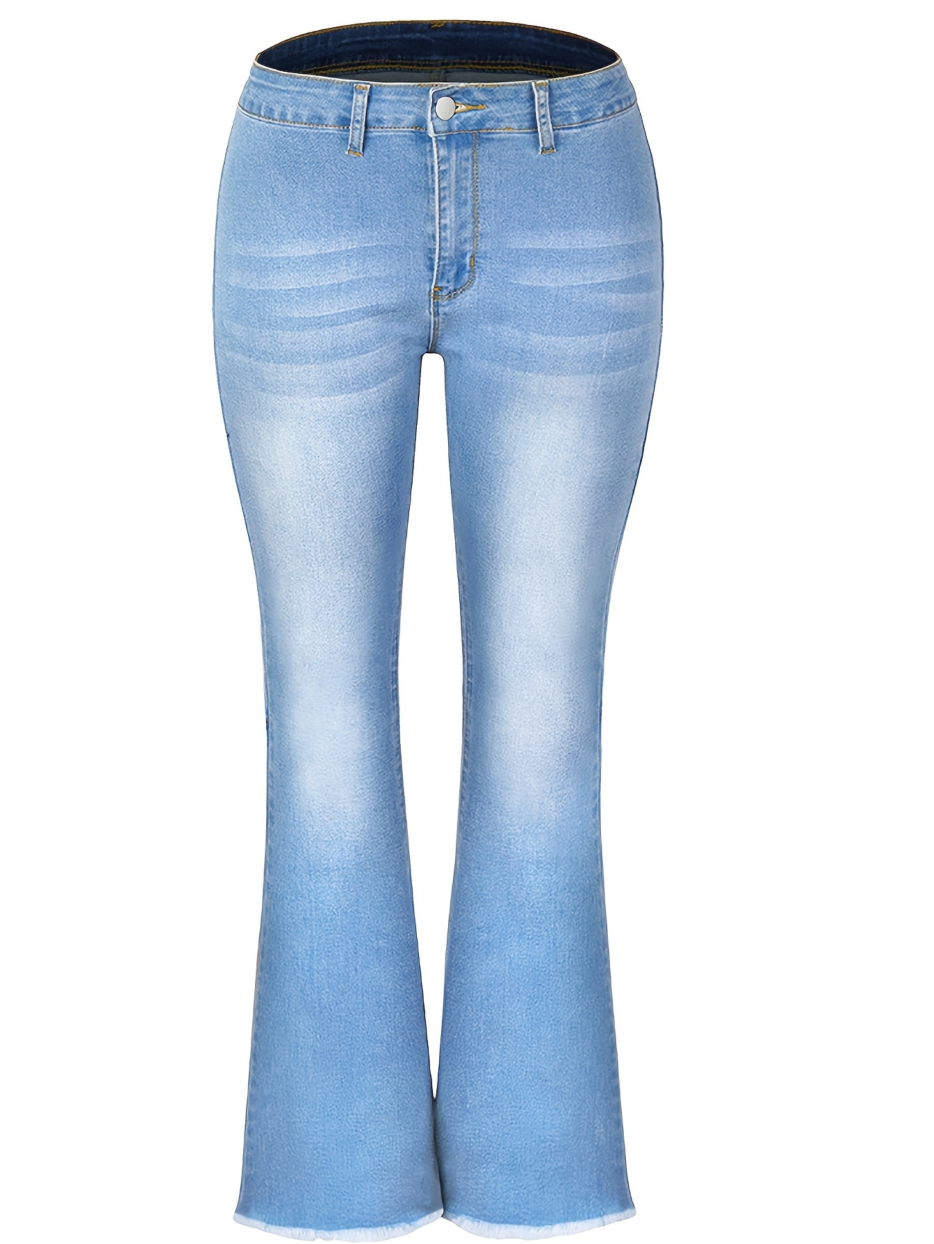 Dark Blue * Hem Flared Jeans, Bell Bottom Wide Legs High Waist Denim Pants,  Women's Denim Jeans & Clothing