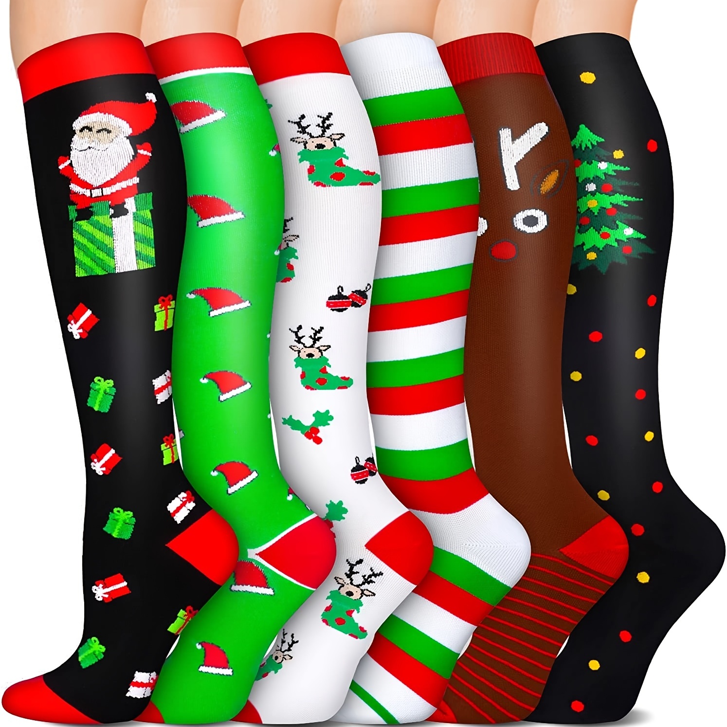3/ Set Red Green White Striped Leggings Pantyhose Thigh High Stocking Leg  Warmers Santa Party Tights Tights for Christmas - AliExpress
