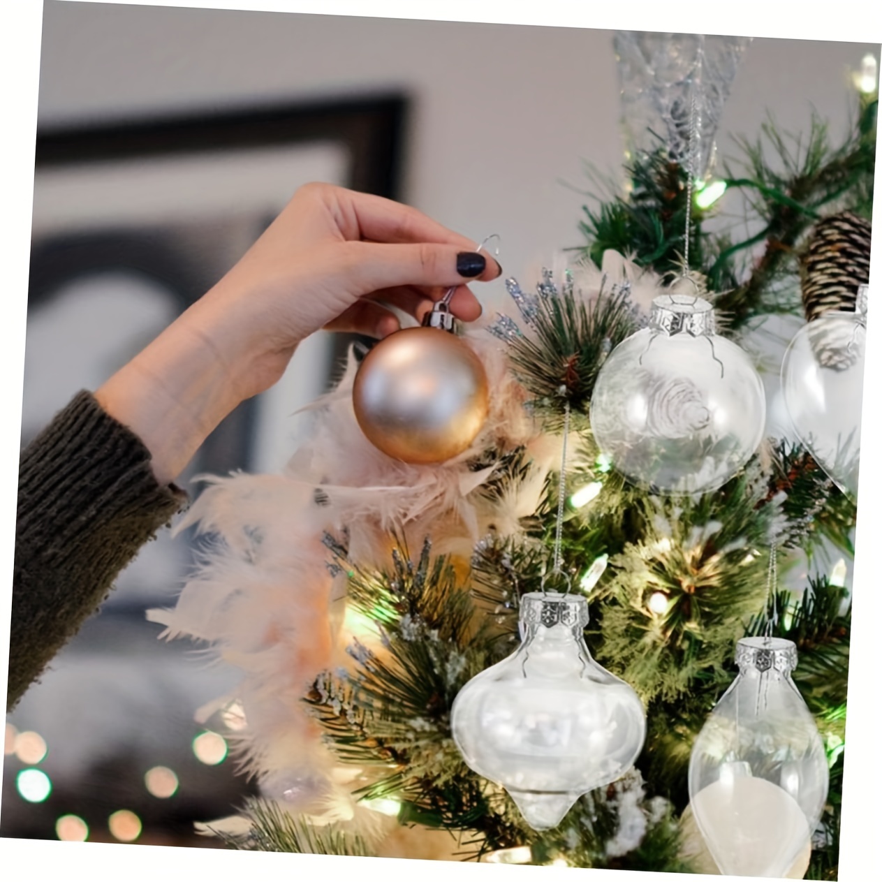 10 DIY Christmas Balls Ornaments Fillable Open Clear Hanging Ball Xmas Tree  Deco