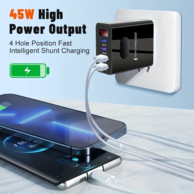 45w pd usb fast charging type c 4 ports quick charger 3 0 for iphone 14 13 pro samsung xiaomi motorola cell phone wall adapter details 3