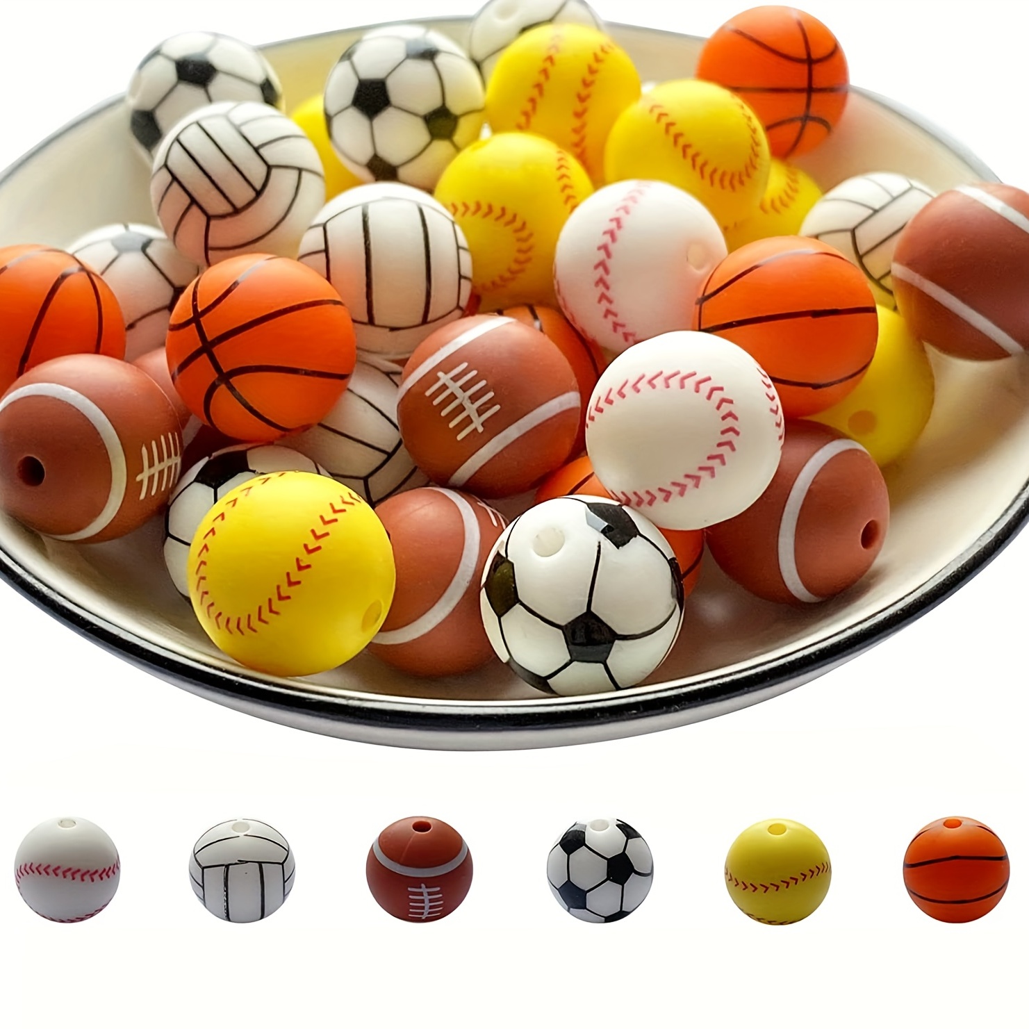 Sports Beads Football Baseball Soccer Basketball Tennis Volleyball - Bag of  90