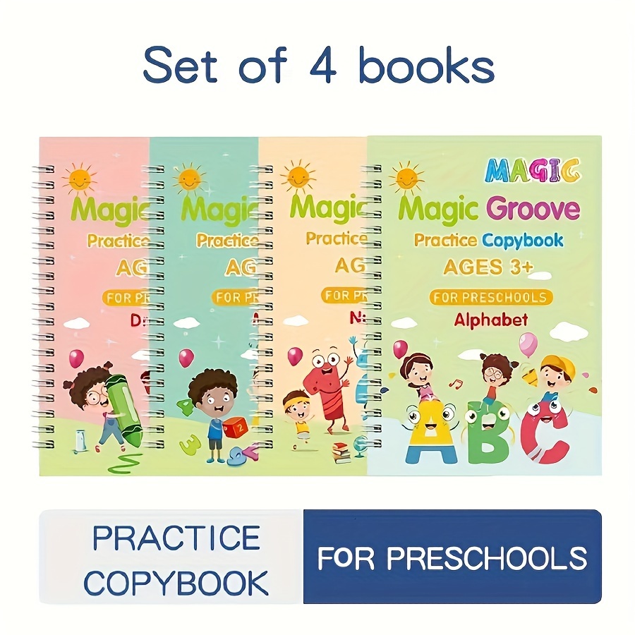 8 Books/set 3D Groove Magic Exercise Book Free Wipe Children's Writing  Calligraphy English Alphabet Writing