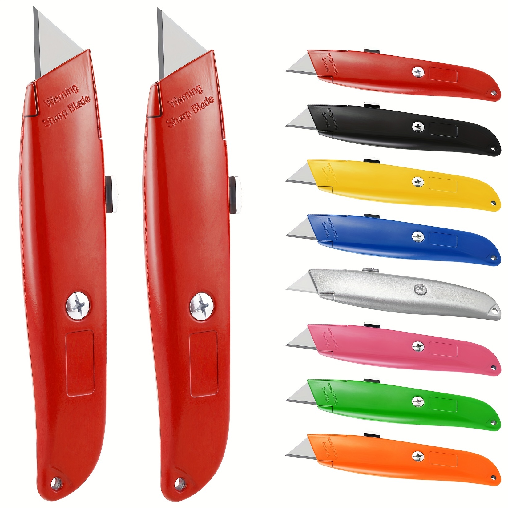 Pink Box Cutter Retractable Utility Knife - Two Pack Heavy Duty Box Cutter  Knife Cardboard Cutter - Box Opener Razor Blades Knife with 5 Sharp Utility