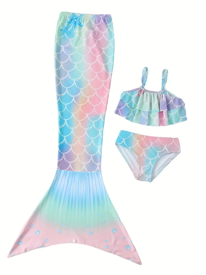 Princess Mermaid Bikini Set - High Stretch Gradient Fish Scale Graphic ...