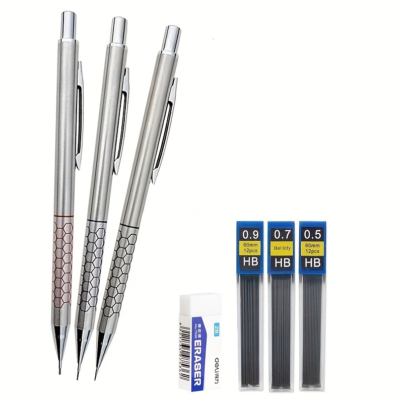 Metal Mechanical Pencil Set, 3PCS Art Drafting Pencils 0.5, 0.7