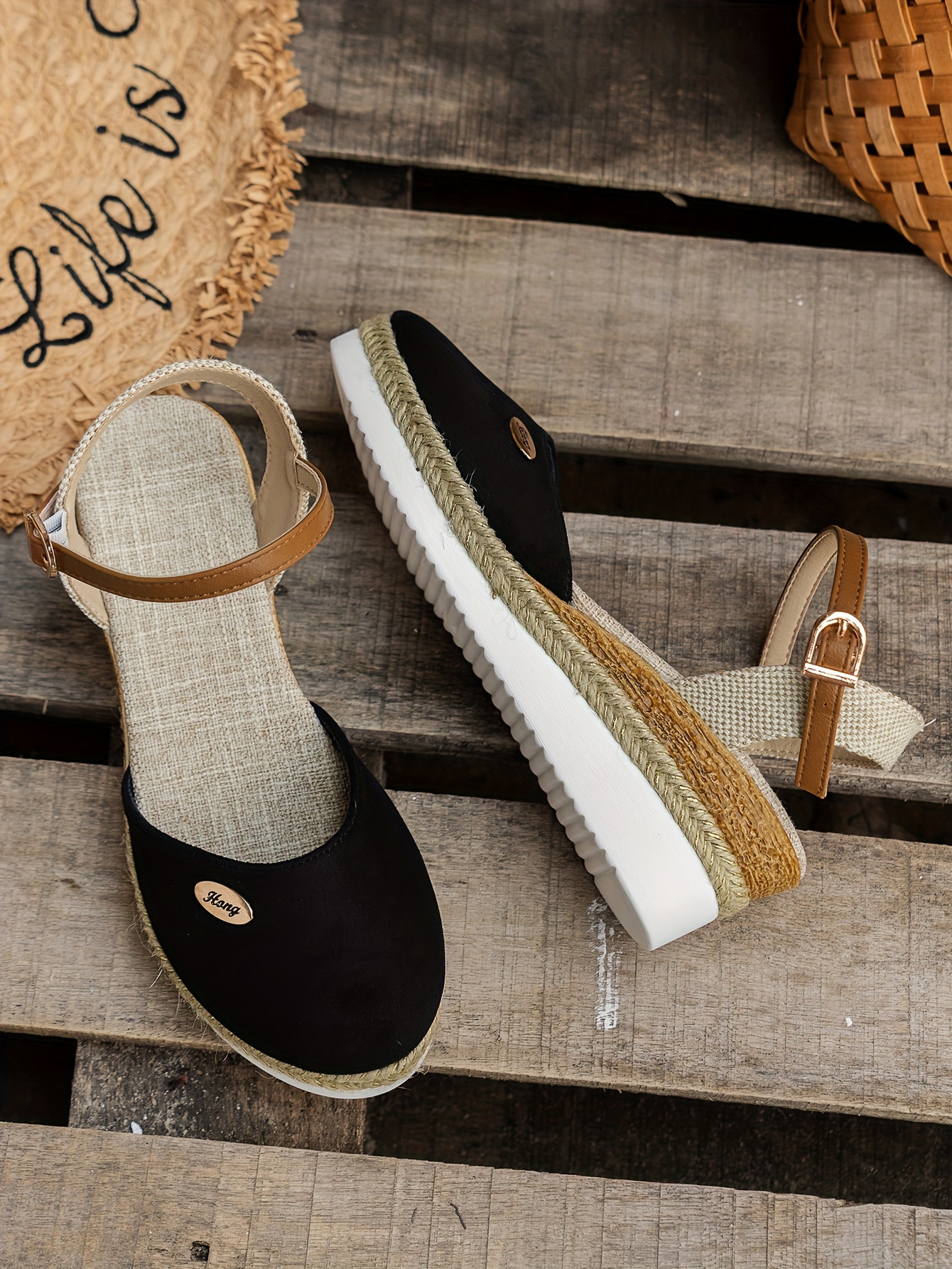 Women's Espadrille Wedge Sandals, Closed Toe Canvas Ankle Strap Slingback  Shoes, Casual Summer Platform Sandals - Temu