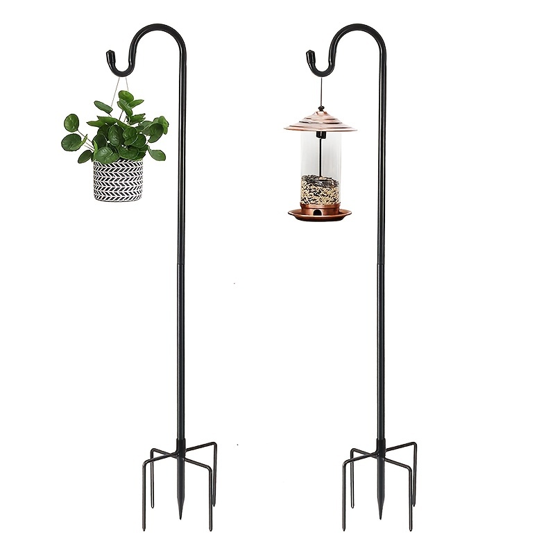 Garden Shepherd Hook Outdoor with 5 Prong Base, Bird Feeder Pole Hanger  Holder Stand, Adjustable Heavy Duty Solar Light Plant Lantern Hanger  Holder-2Pcs 