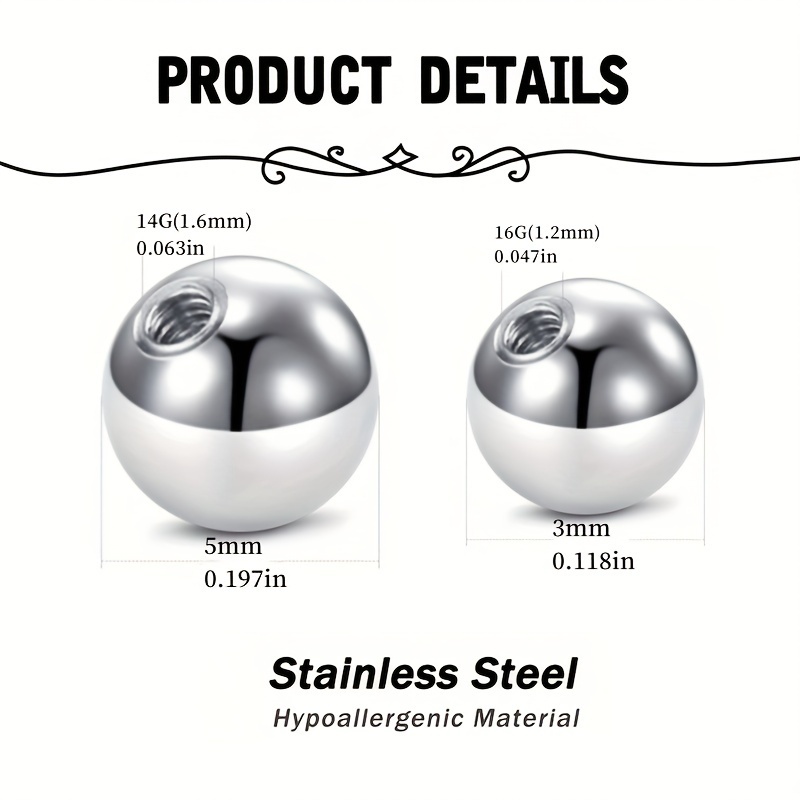 Piercing Replacement Balls Pack Stainless Steel And Acrylic - Temu