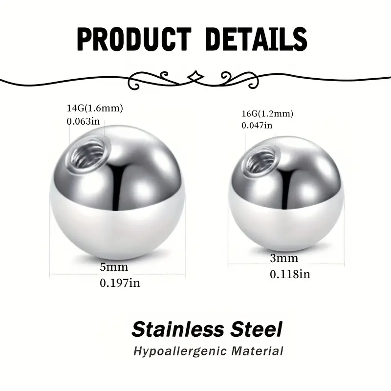 Piercing Replacement Balls Pack Stainless Steel And Acrylic - Temu