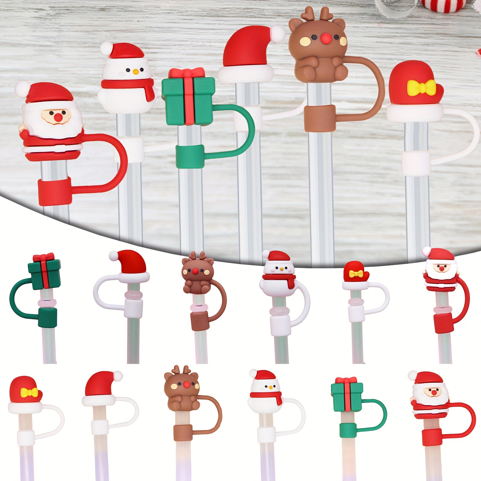 Xmas Tree Cute Christmas Limited Silicone Straw Cover - Reusable,  Dust-Proof Q4