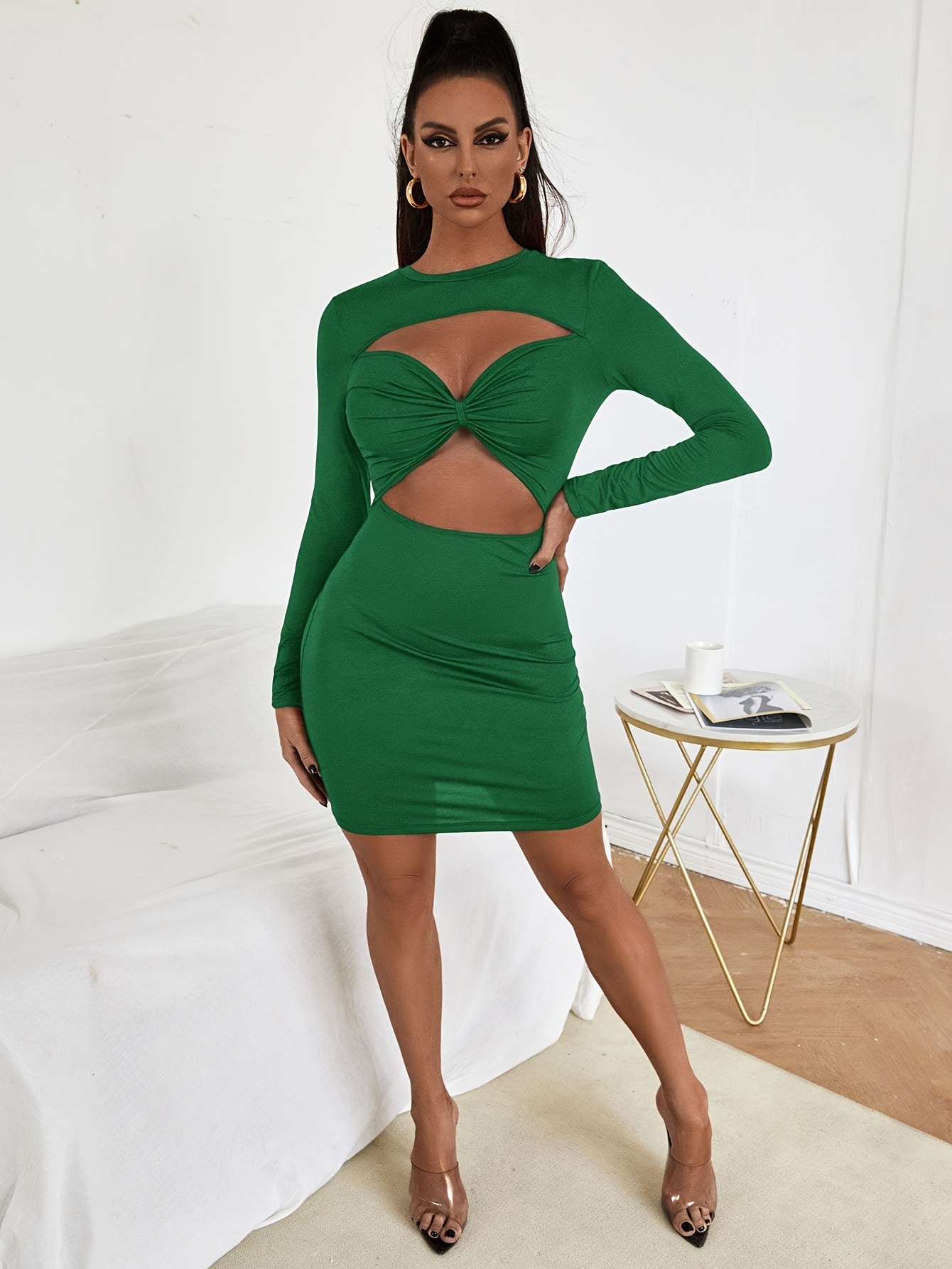 Cut Gather Dress Club Wear Solid Bodycon Mini Dress Women's - Temu