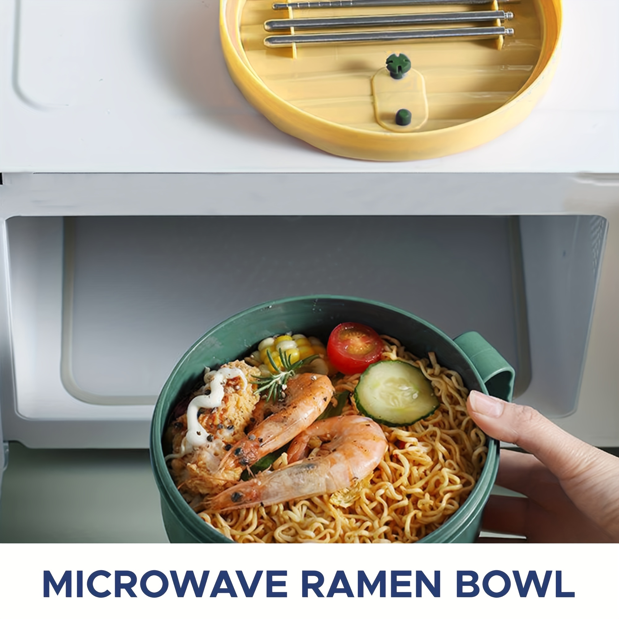 Microwave Ramen Bowl Set with Lid and Chopsticks, Soup Bowl with Handle