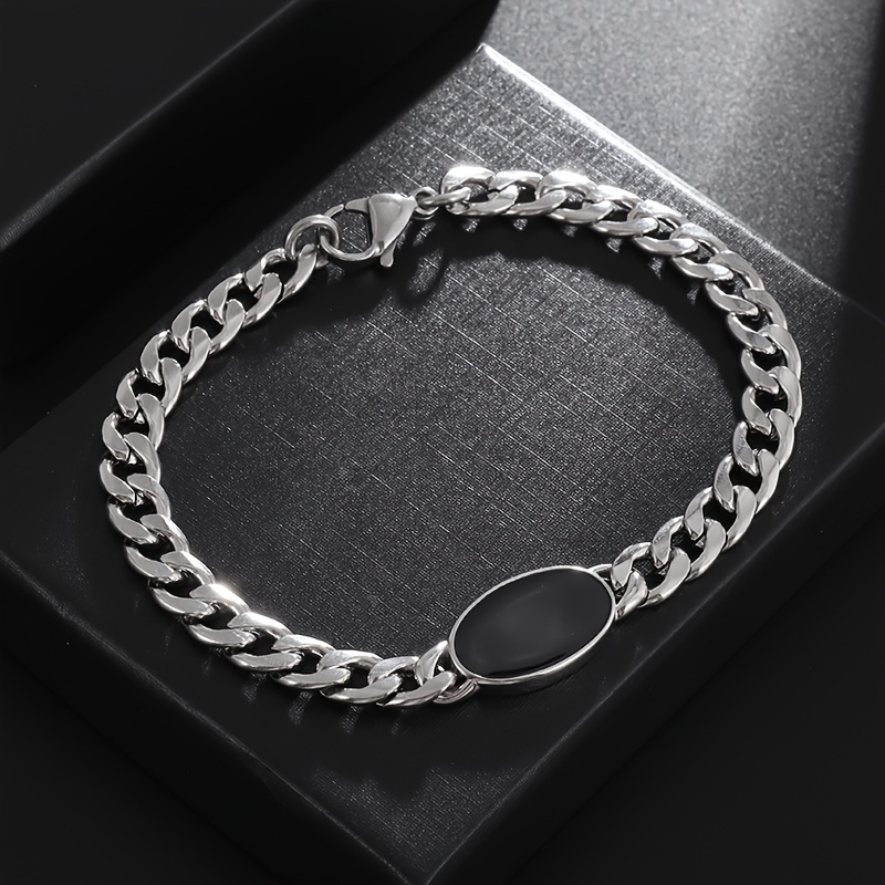 

1pcs New Fashion Classic Color Series Cuban Chain Inlaid Oval Cubic Zirconia Bracelet Men And Women Personality Pendant Party Jewelry Accessories Gifts