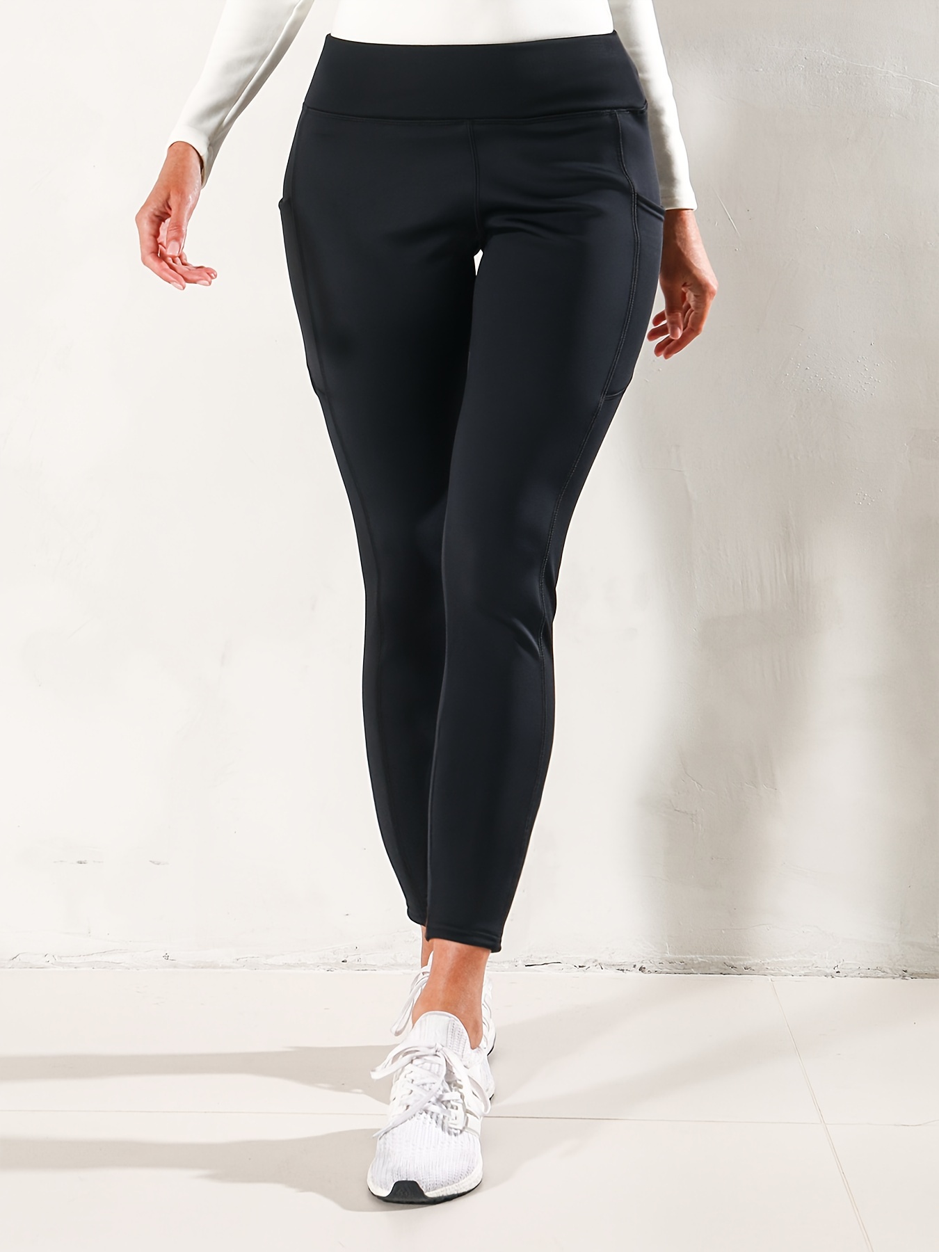 Solid Color Fleece Lined Butt Lifting Yoga Pants Running - Temu