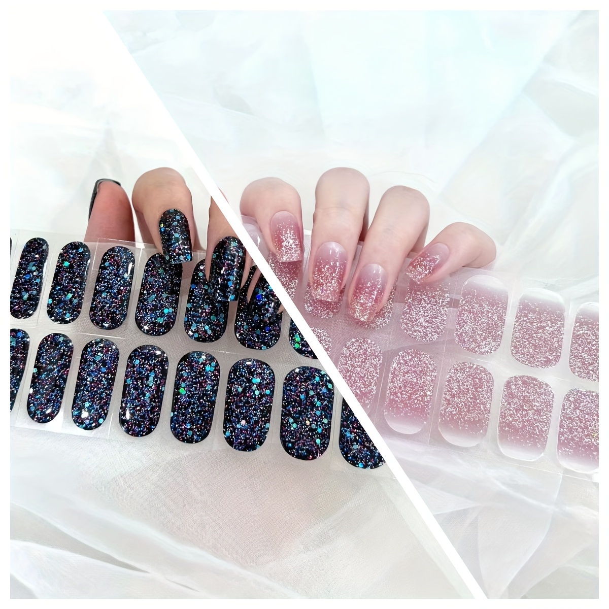 

Semi Cured Gel Nail Wraps, Semi-cured Glitter Gel Nail Strips-works With Any Nail Lamps, Salon-quality, Long Lasting, Easy To Apply & Remove