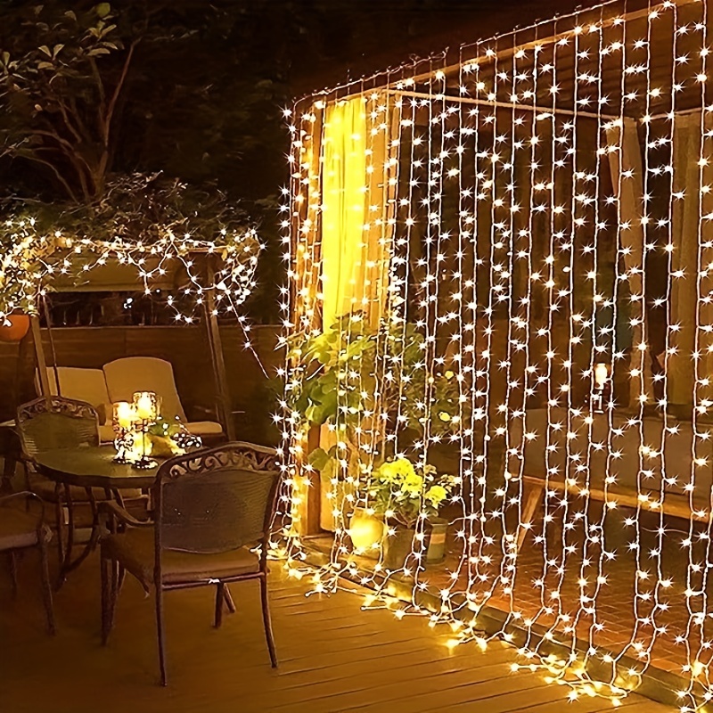 Guirlande lumineuse d'extérieur,Rideau lumineux 6 m x 3 m 600 LED Guirlande  Lumineuse Rideau, 8